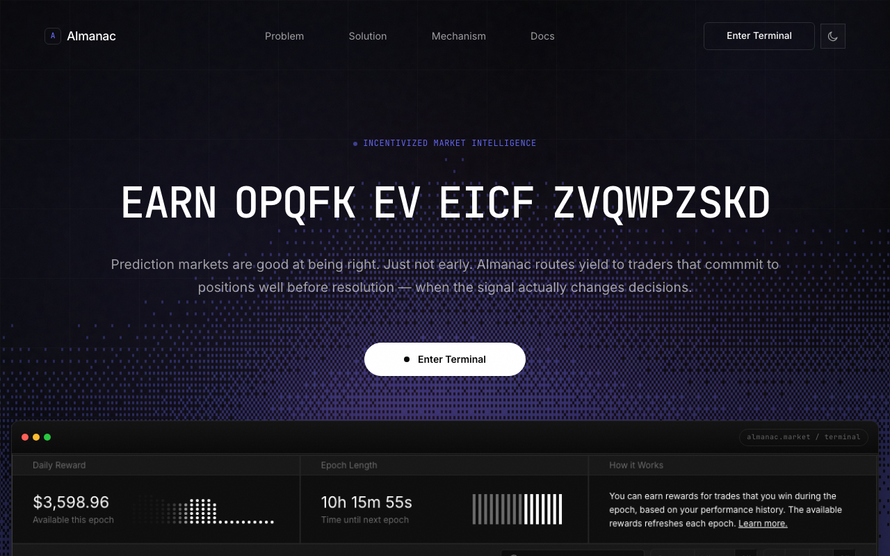 almanac.market homepage screenshot — Polymarket Analytics