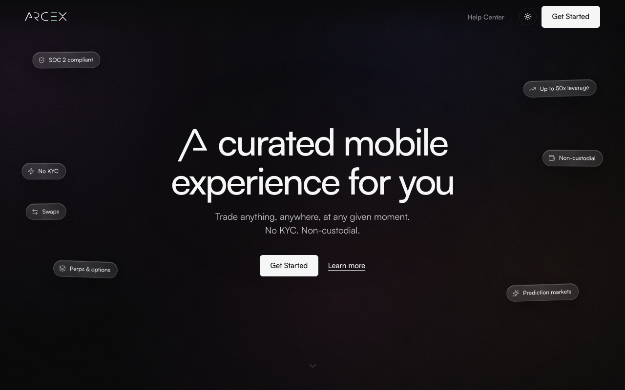 Arcex homepage screenshot — Polymarket Aggregator