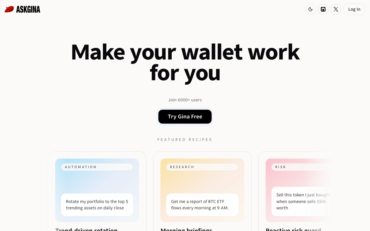 Ask Gina homepage screenshot — Polymarket AI Agent