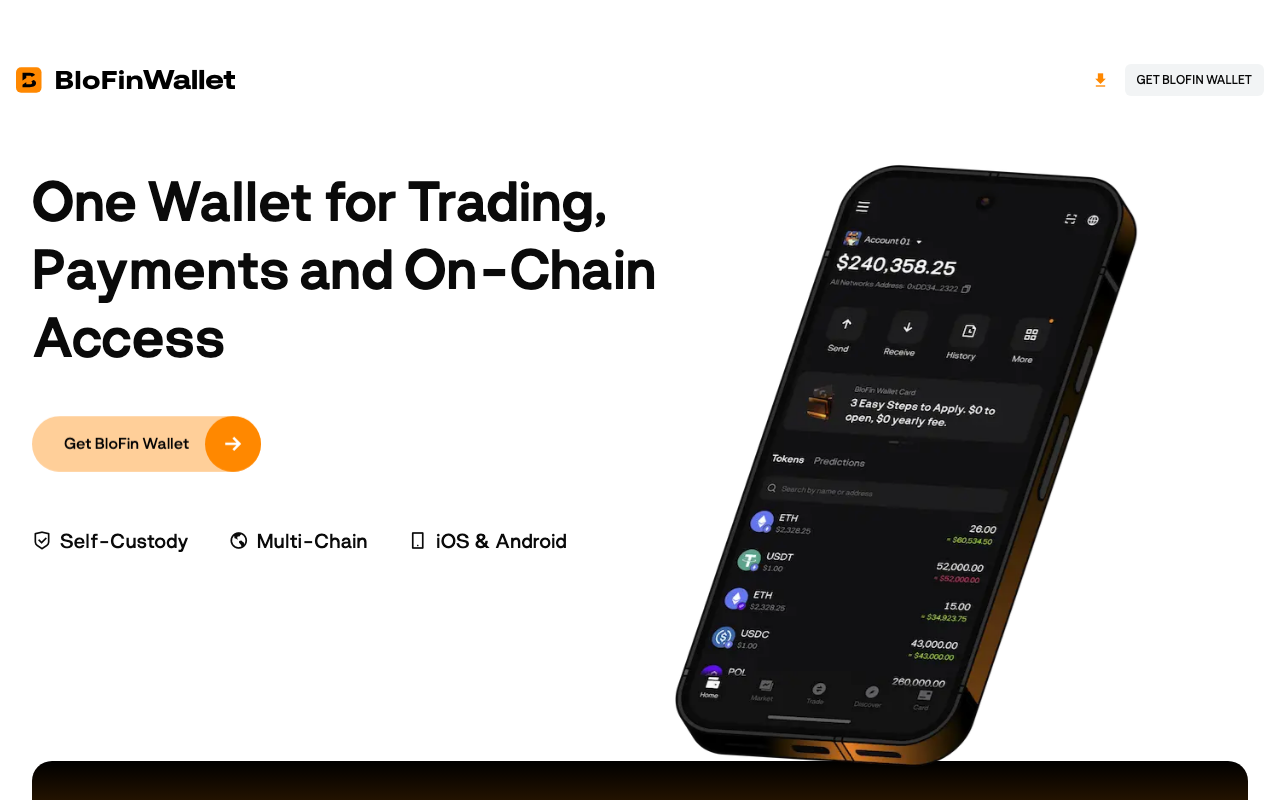 BloFin Wallet homepage screenshot — Polymarket Wallet