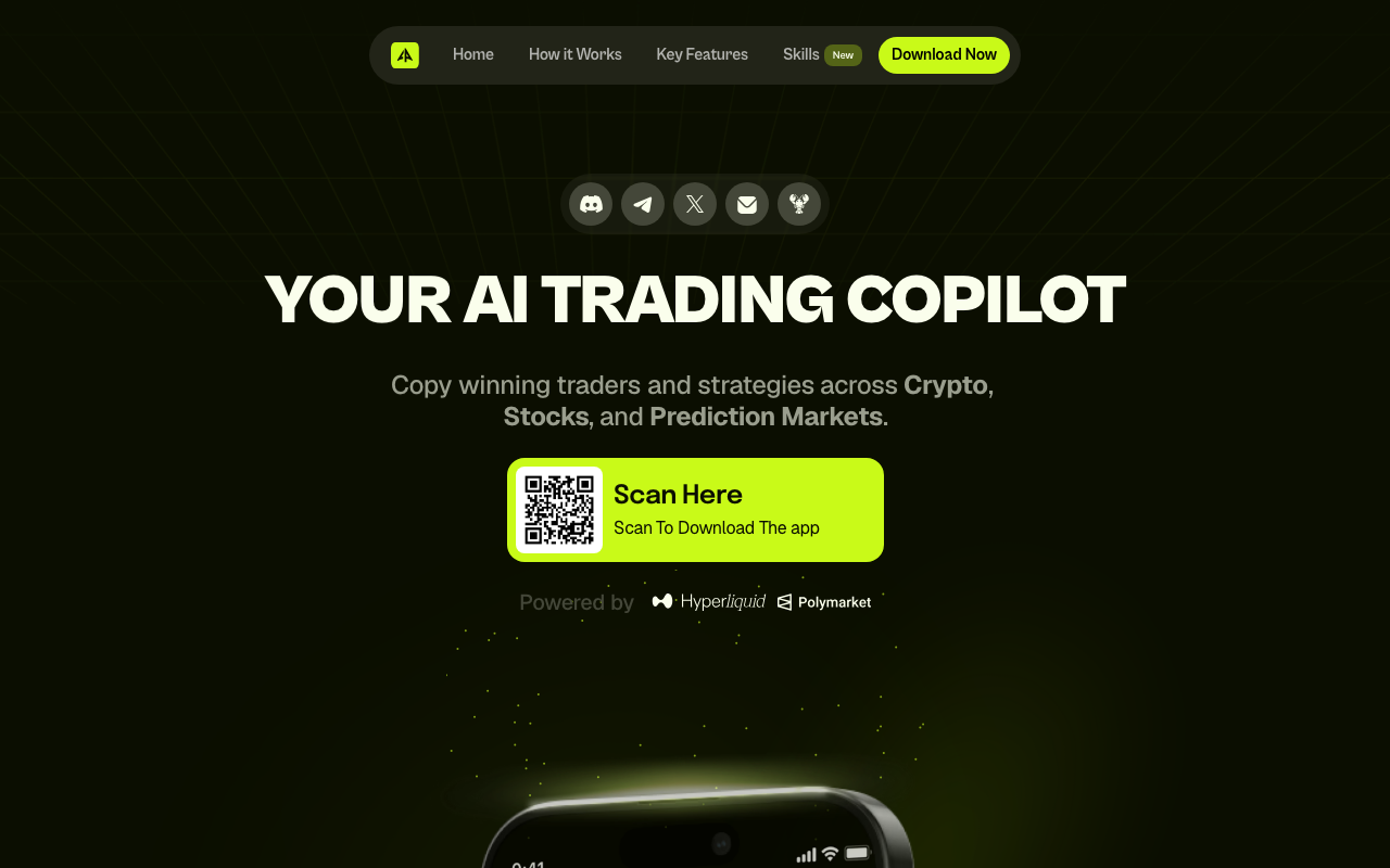 Coinpilot homepage screenshot — Polymarket Trading Bot