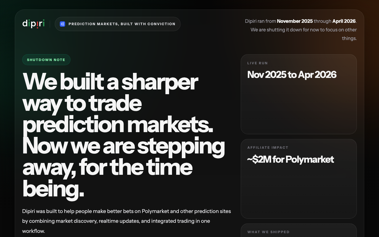 dipiri homepage screenshot — Polymarket Trading Terminal