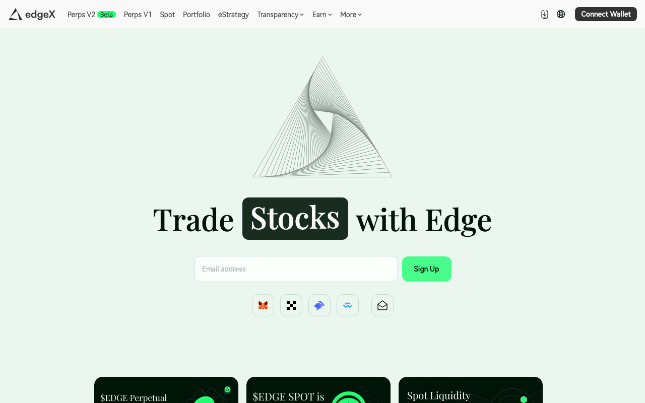 edgeX homepage screenshot — Polymarket Exchange