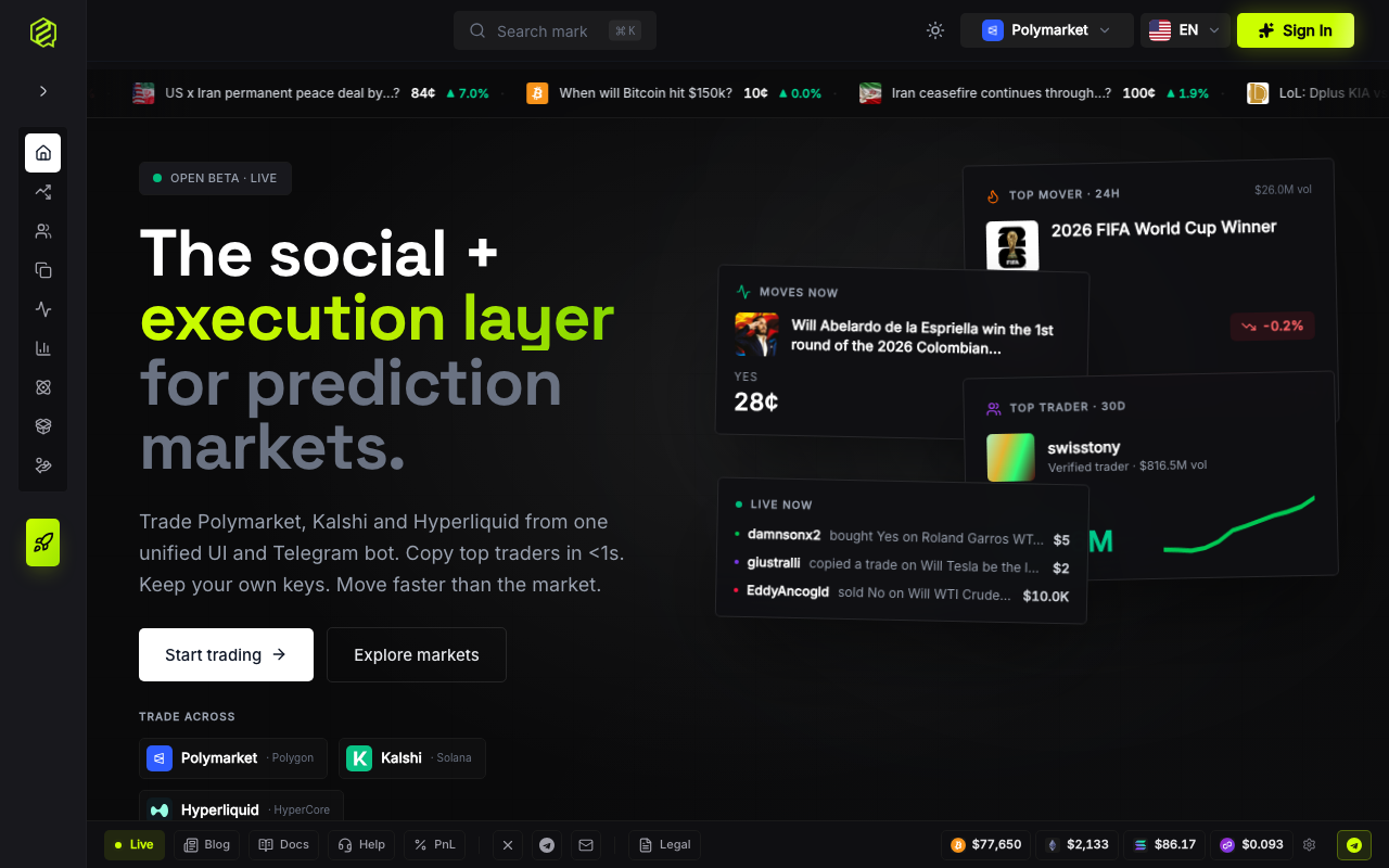 FrenFlow homepage screenshot — Polymarket Aggregator