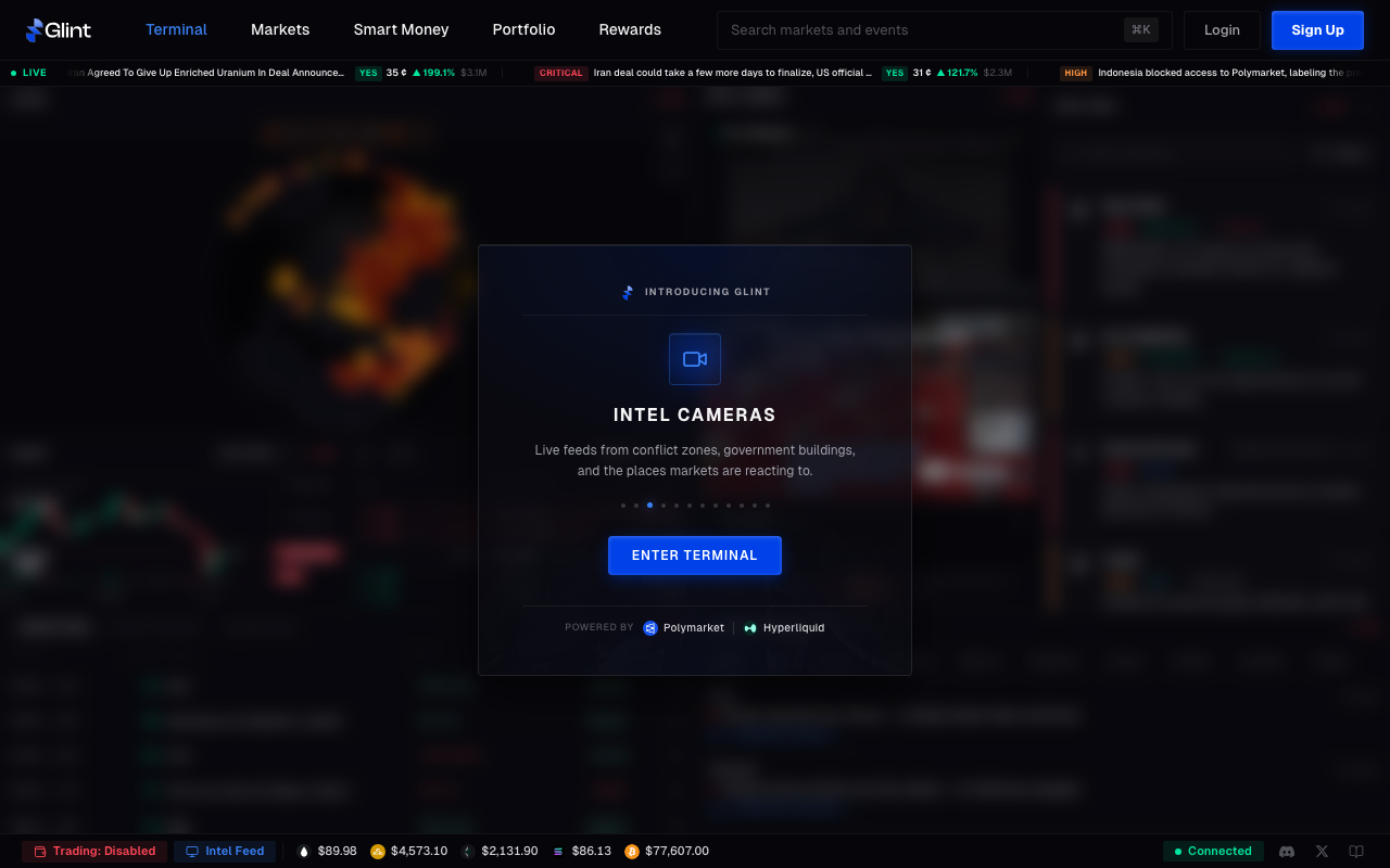 glintintel homepage screenshot — Polymarket Aggregator