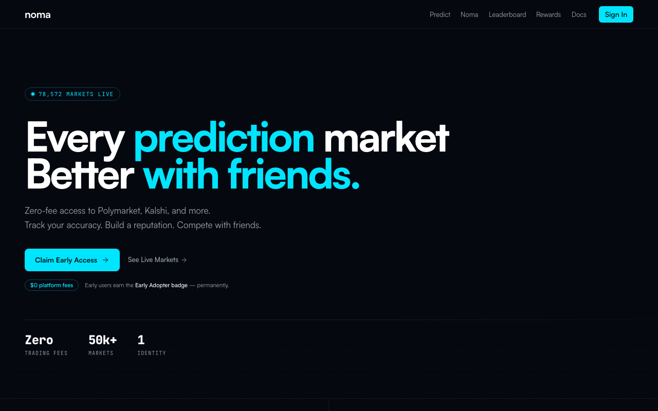 noma.xyz homepage screenshot — Polymarket Aggregator