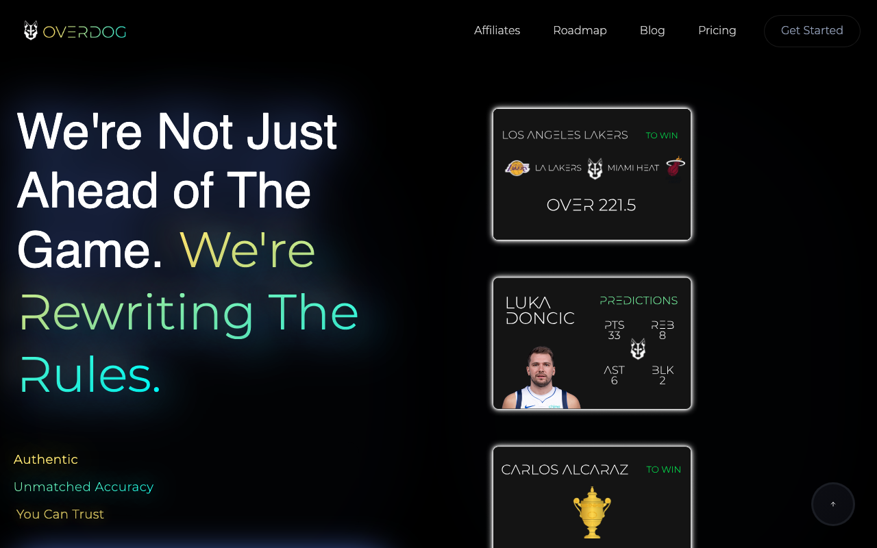 OVERDOG homepage screenshot — Polymarket AI Agent