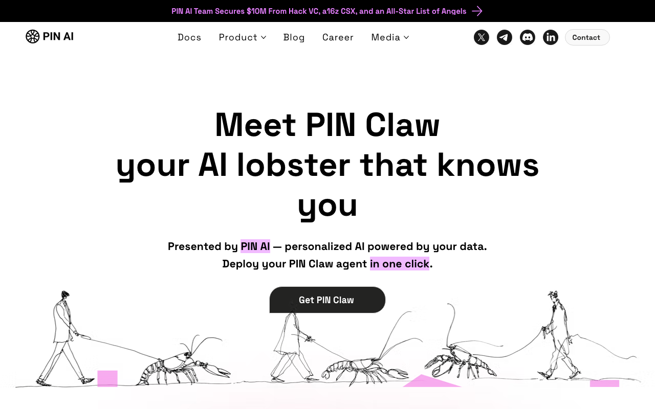 PINAI homepage screenshot — Polymarket AI Agent