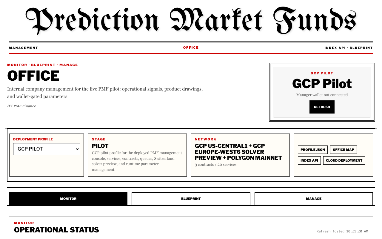 PMF Finance homepage screenshot — Polymarket Capital