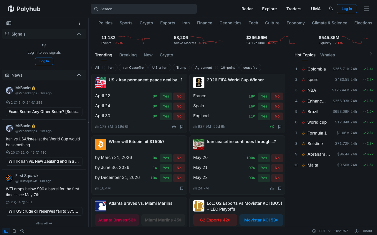 polyhub homepage screenshot — Polymarket Trading Terminal