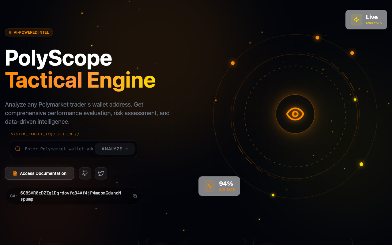 PolyScope homepage screenshot — Polymarket Analytics