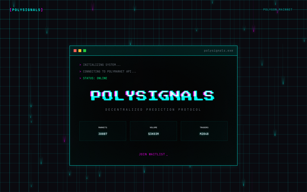 PolySignals.trade homepage screenshot — Polymarket Analytics