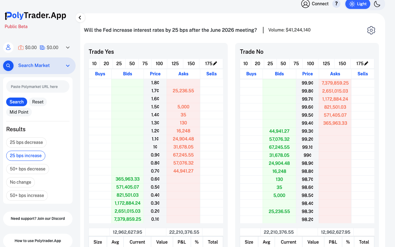 Polytrader.app homepage screenshot — Polymarket Trading Terminal