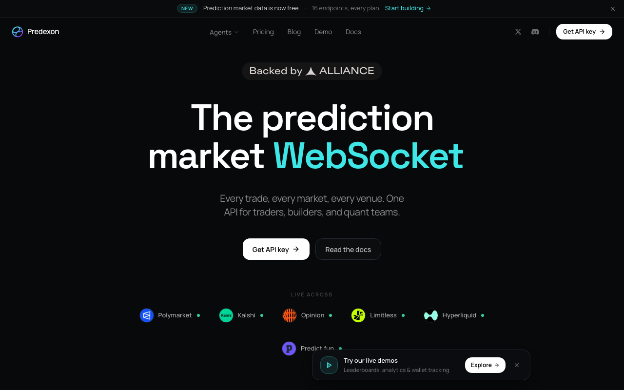Predexon homepage screenshot — Polymarket Analytics