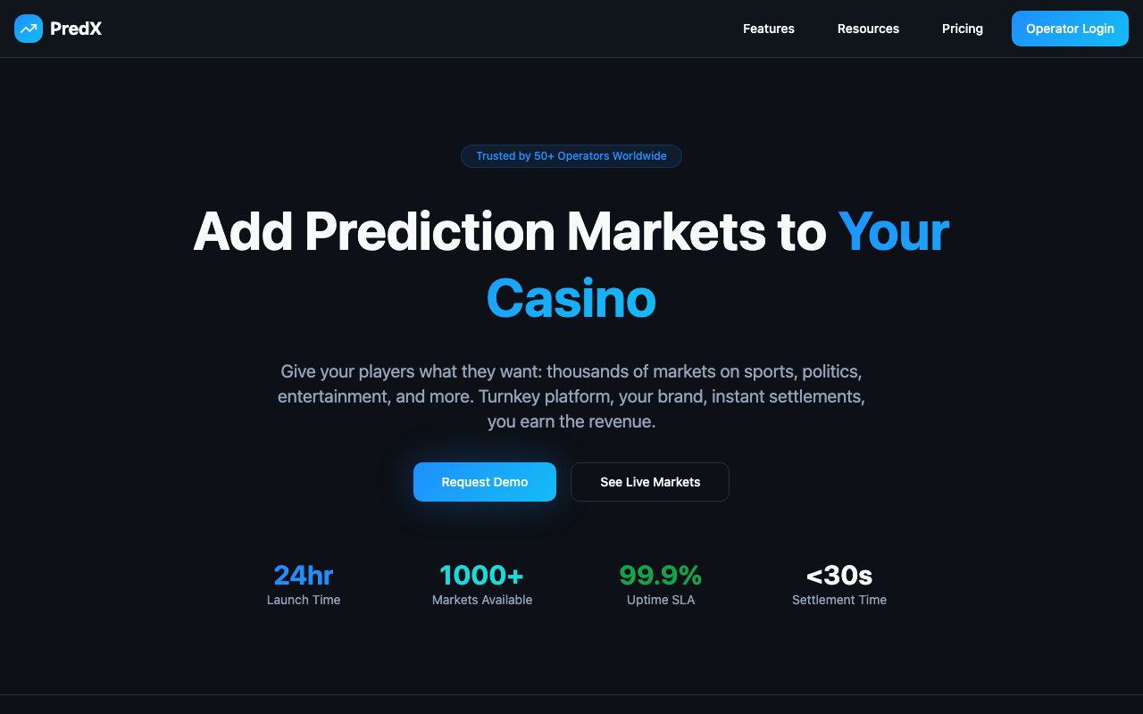 PredX homepage screenshot — Polymarket Trading Terminal