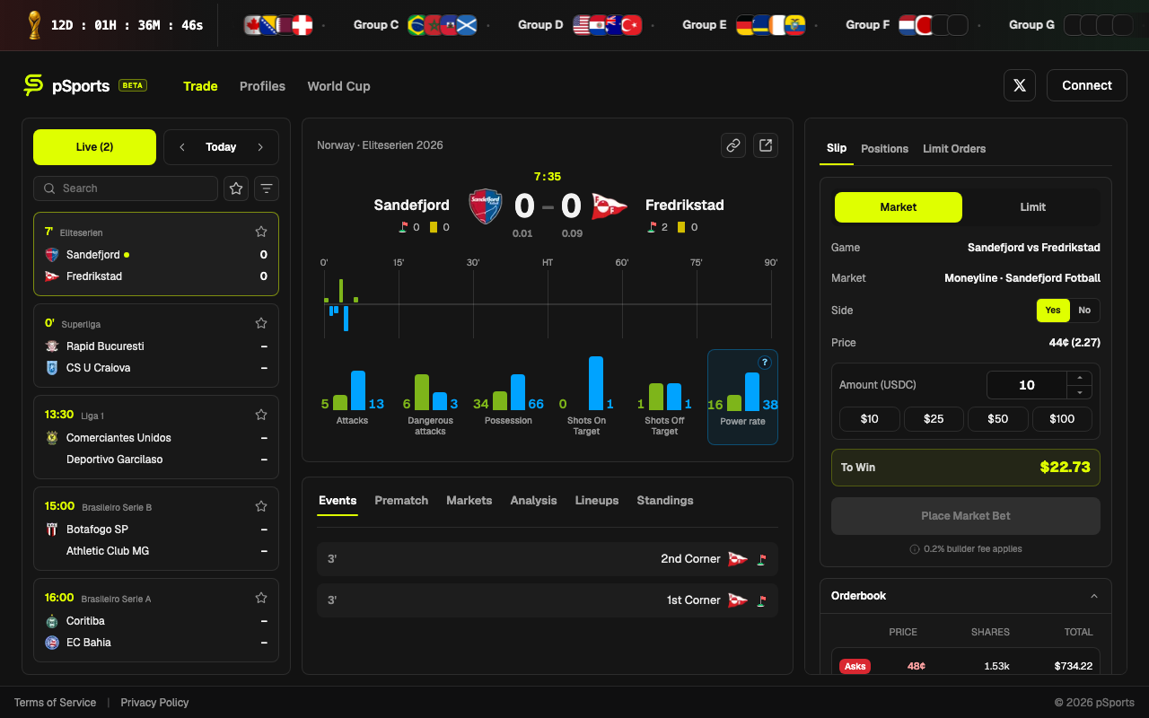pSports homepage screenshot — Polymarket Sports