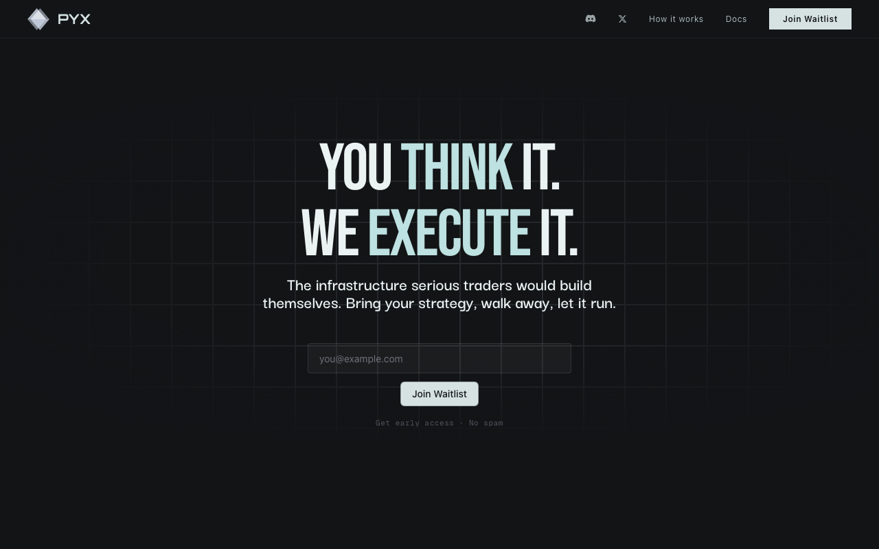 Pyx - get-pyx.com homepage screenshot — Polymarket Trading Terminal