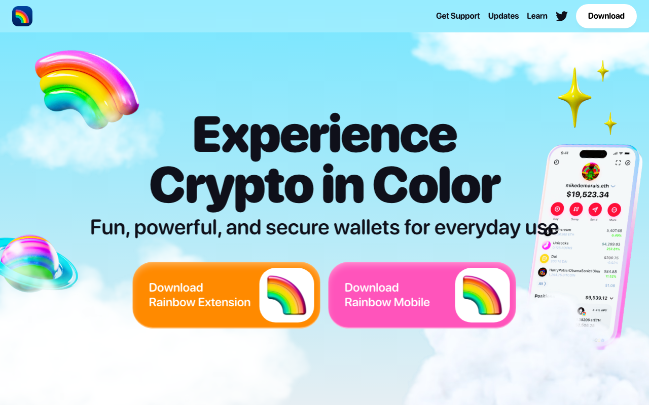 Rainbow homepage screenshot — Polymarket Wallet