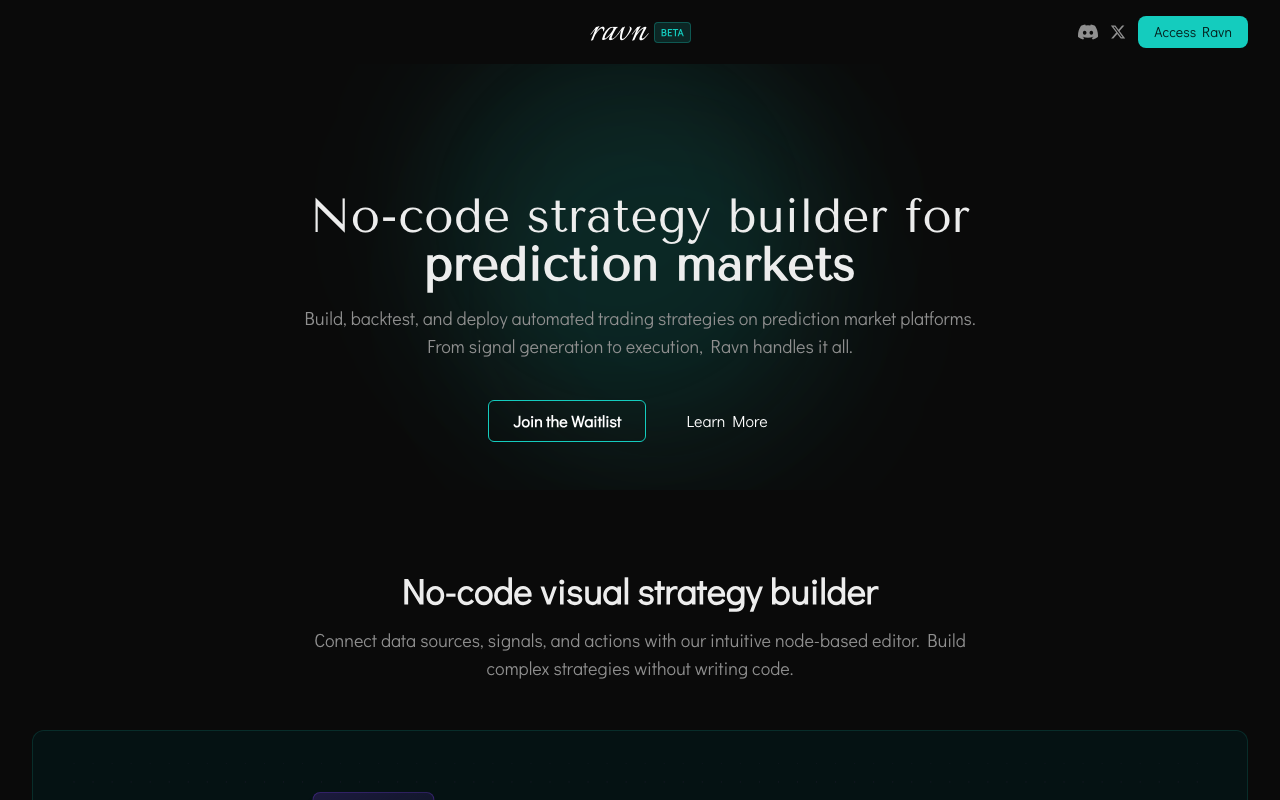 ravn.gg homepage screenshot — Polymarket Trading Bot