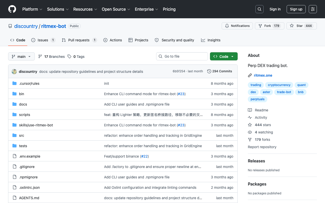 ritmex homepage screenshot — Polymarket Trading Bot