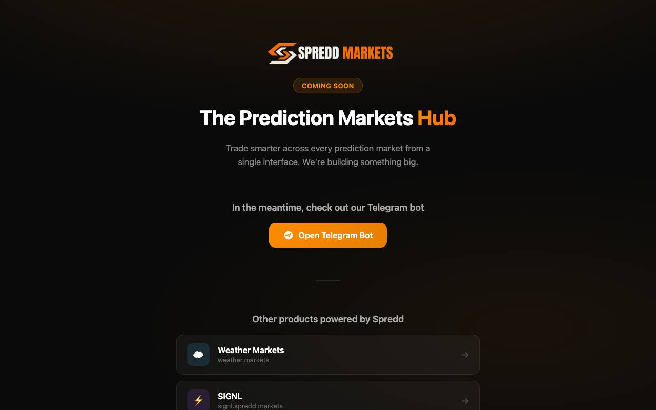 Spredd Markets homepage screenshot — Polymarket Aggregator