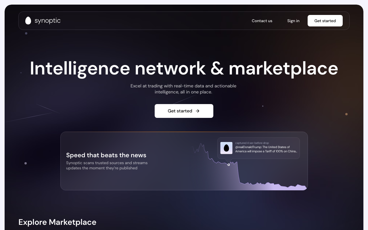 Synoptic homepage screenshot — Polymarket AI Agent