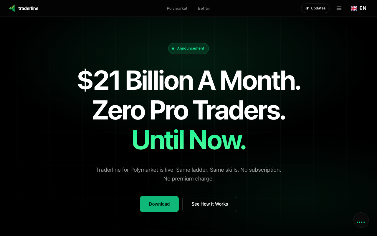 traderline homepage screenshot — Polymarket Aggregator